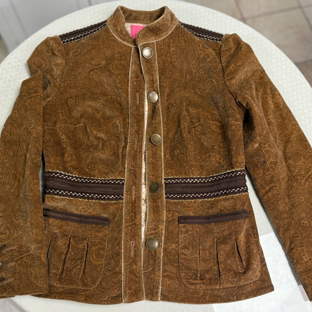 Phoebe Couture Brown Paisley Blazer Jacket Sz 4